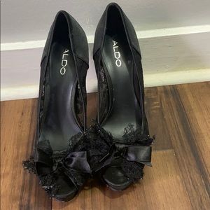 Aldo Black Satin Lace Accent Stilettos 🖤